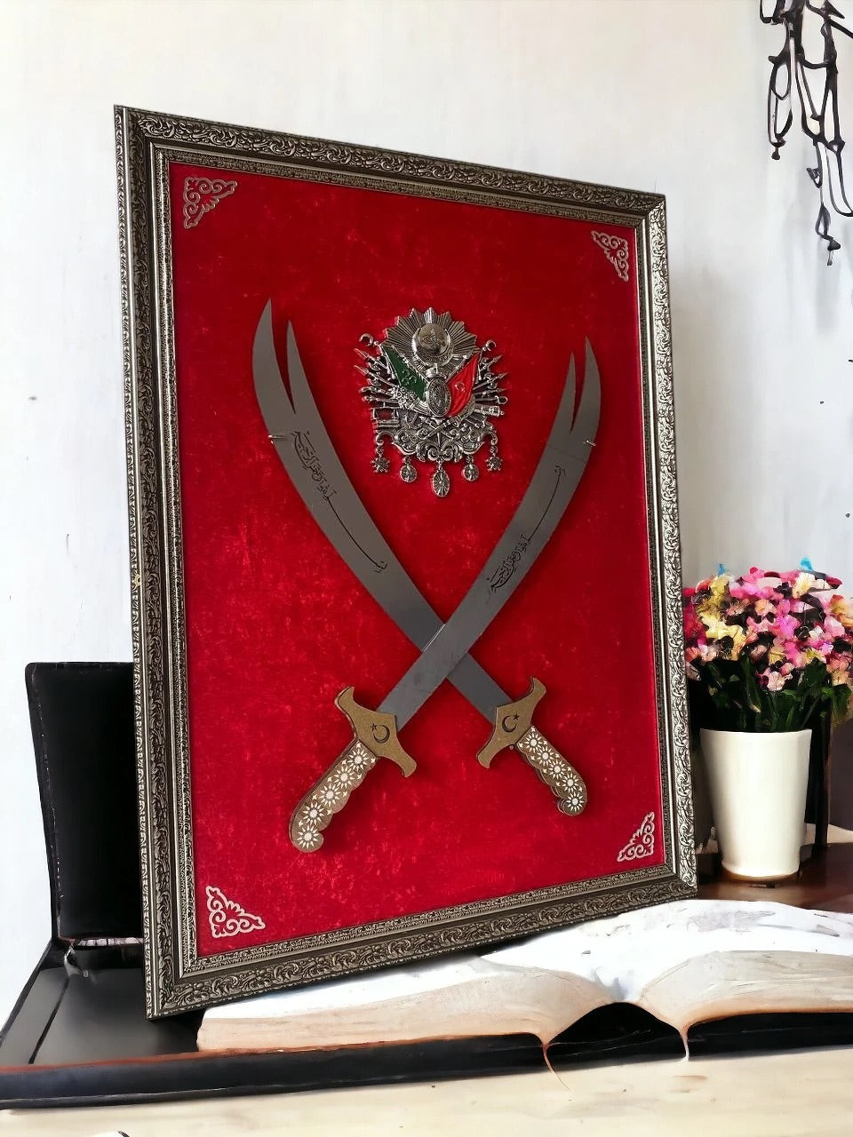 Çift Kılıçlı Osmanlı Armalı Tablo 60x80 cm