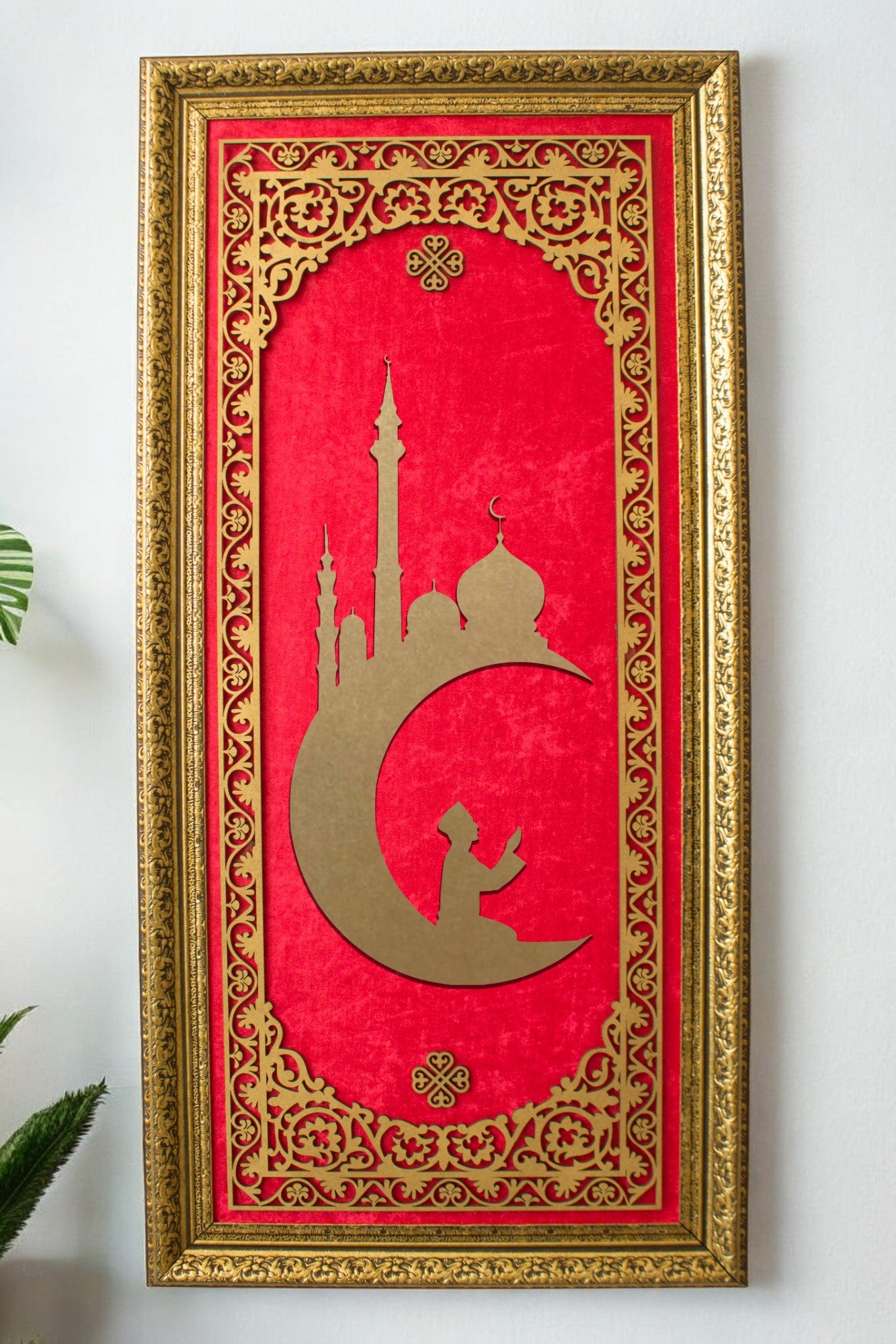 Ay Camii Temalı Lüks Dikey Tablo Kadife Zemin