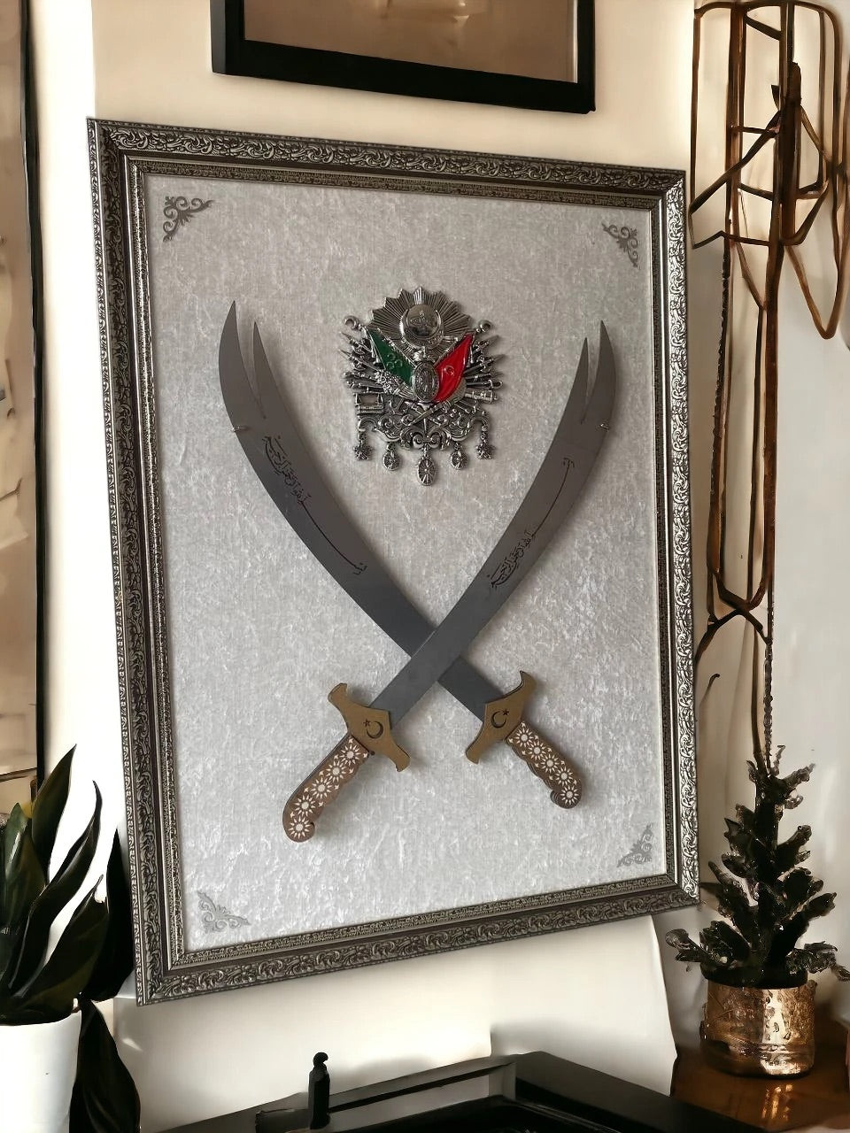 Çift Kılıçlı Osmanlı Armalı Tablo 60x80 cm