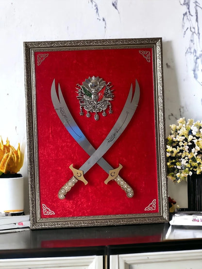 Çift Kılıçlı Osmanlı Armalı Tablo 60x80 cm