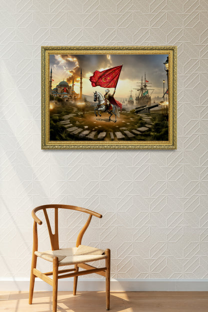 Fatih Sultan Mehmet At Üstünde Çerçeveli Tablo