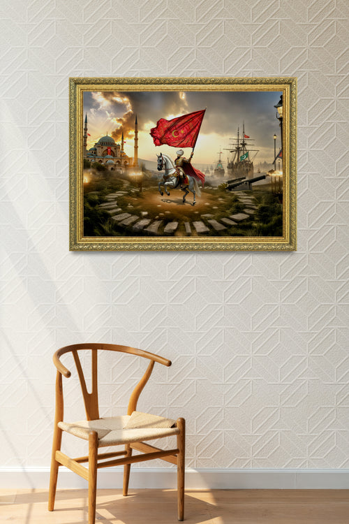 Fatih Sultan Mehmet At Üstünde Çerçeveli Tablo