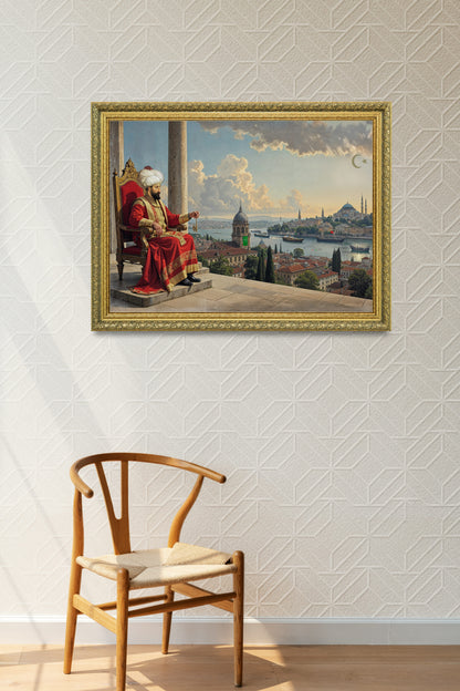 Fatih Sultan Mehmet Tahtında İstanbul Manzaralı Tablo