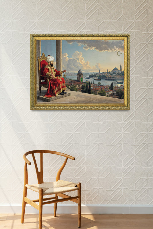 Fatih Sultan Mehmet Tahtında İstanbul Manzaralı Tablo
