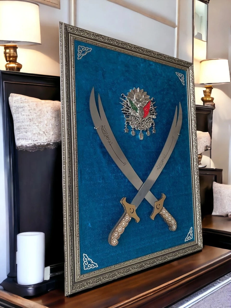 Çift Kılıçlı Osmanlı Armalı Tablo 60x80 cm