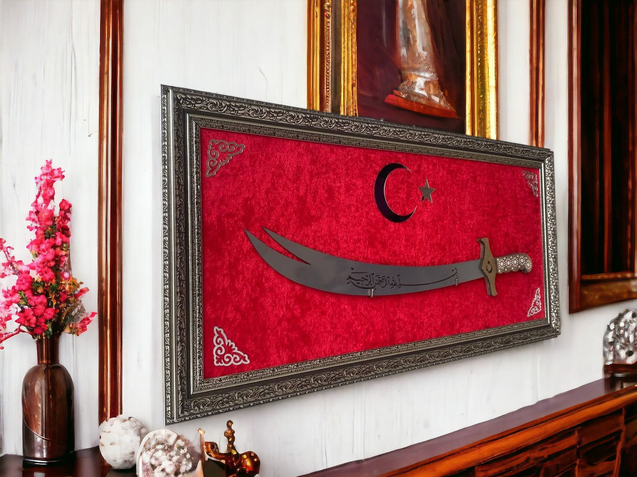 Türk Bayraklı Kılıçlı Tablo 40 x 80 cm