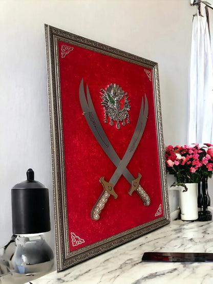 Çift Kılıçlı Osmanlı Armalı Tablo 60x80 cm