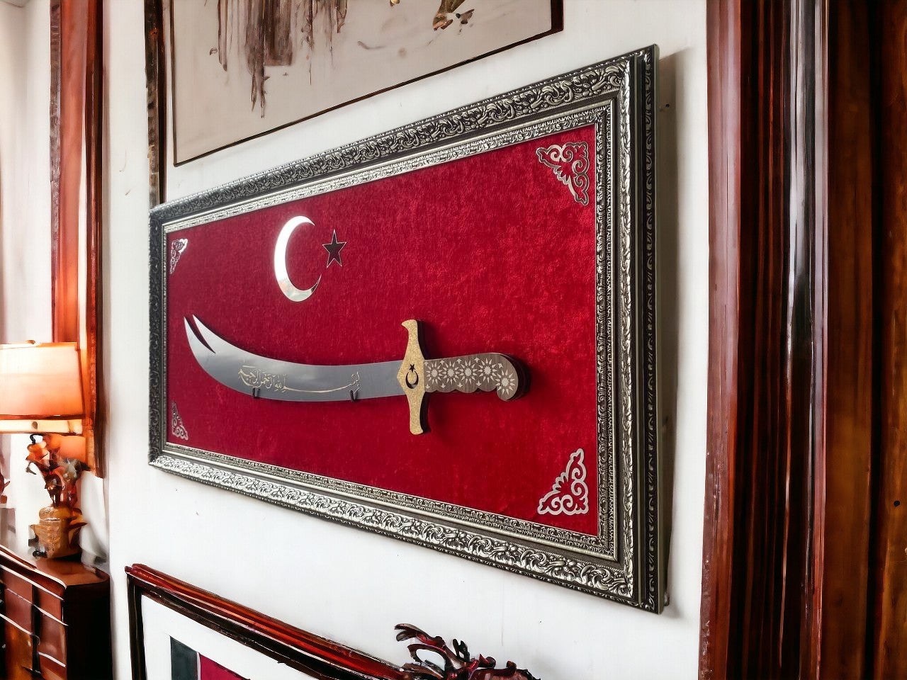Türk Bayraklı Kılıçlı Tablo 40 x 80 cm