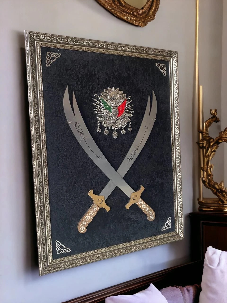 Çift Kılıçlı Osmanlı Armalı Tablo 60x80 cm