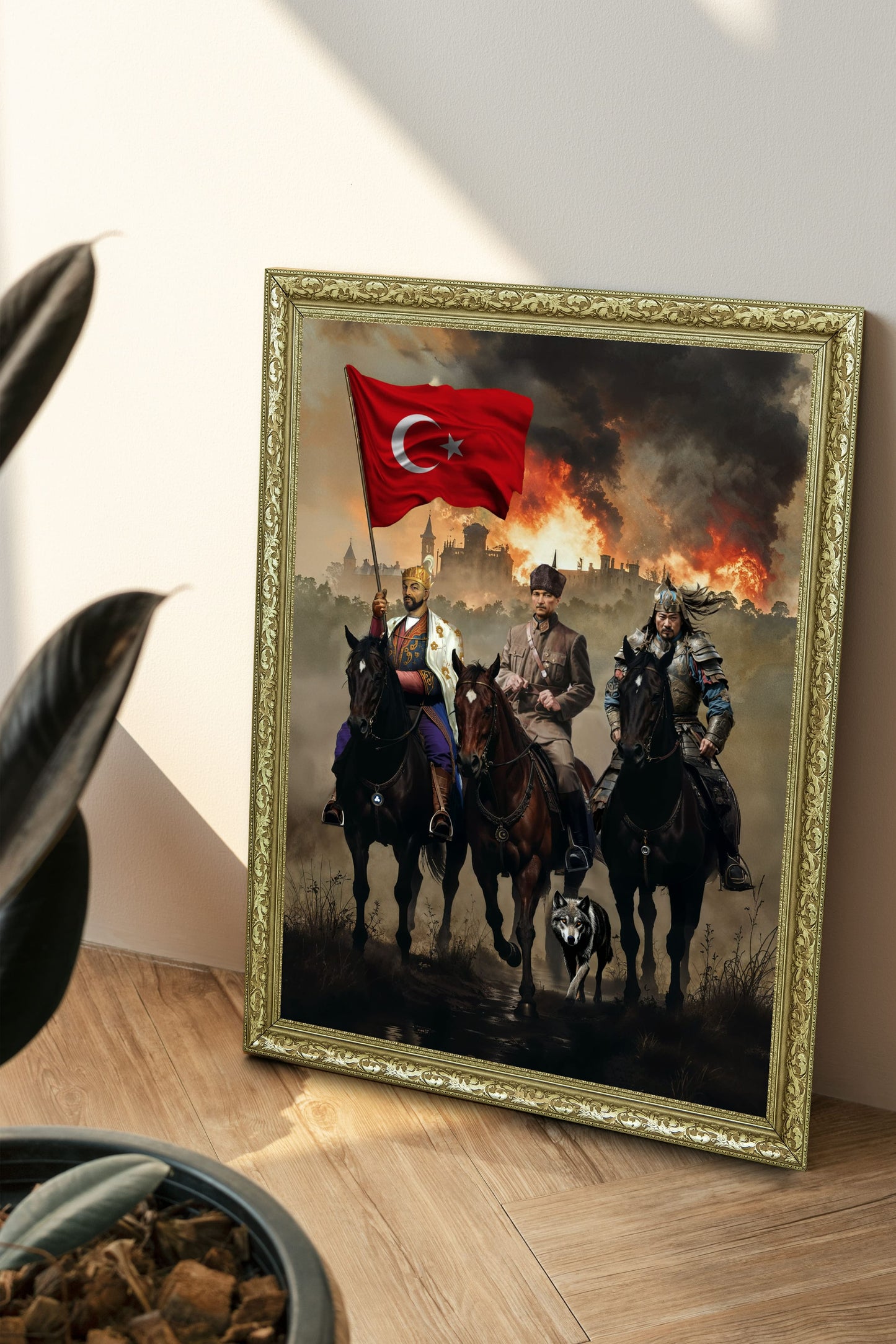 3-Lü Türk Liderleri Özel Tasarım Tablo Fatih, Atatürk ve Mete Han Bir Arada