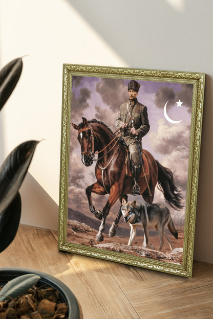 Atatürk At ve Bozkurt Temalı Epik Tablo