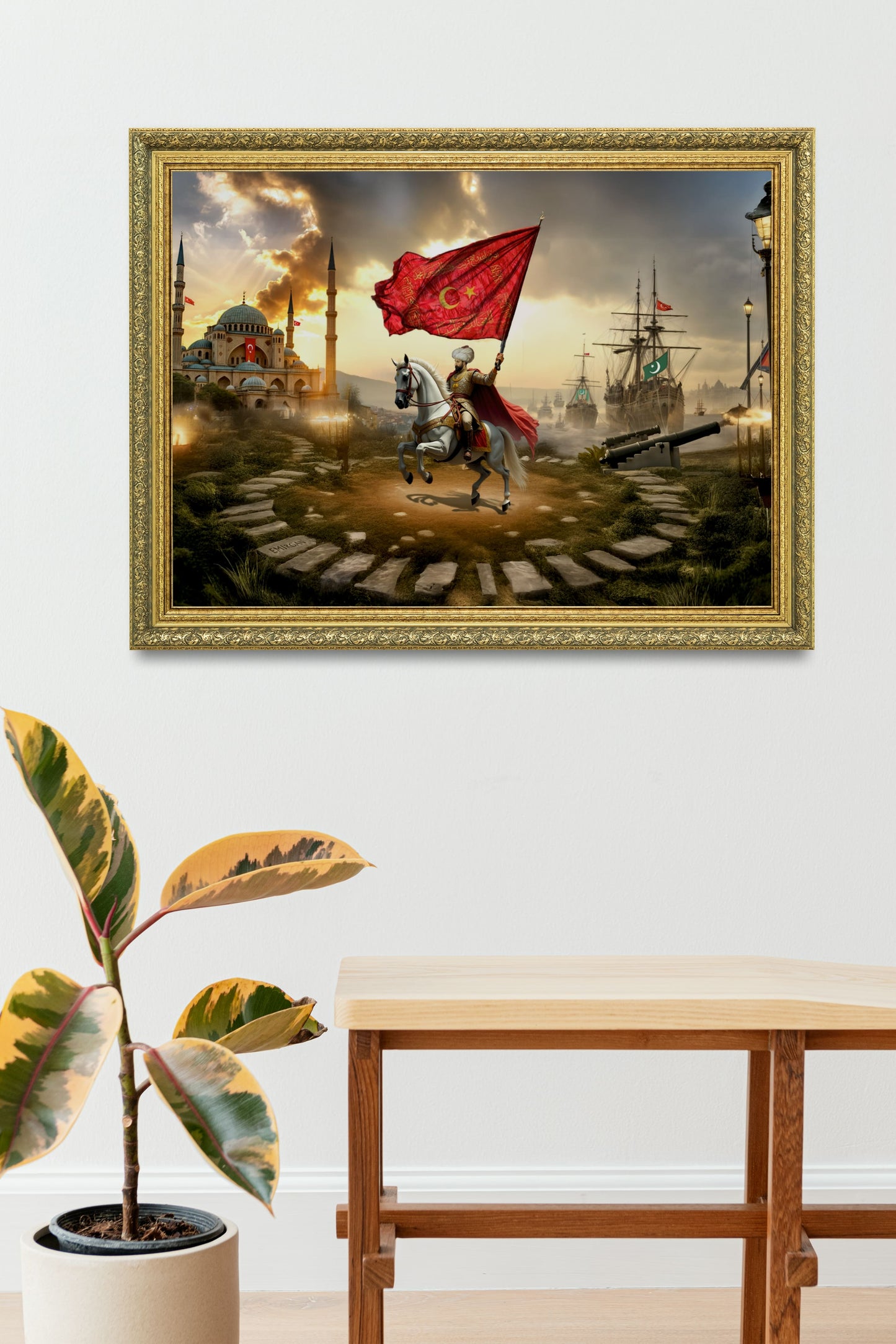 Fatih Sultan Mehmet At Üstünde Çerçeveli Tablo
