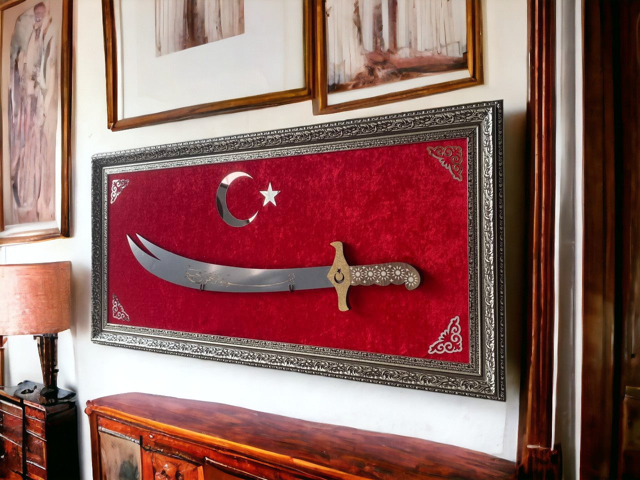 Türk Bayraklı Kılıçlı Tablo 40 x 80 cm