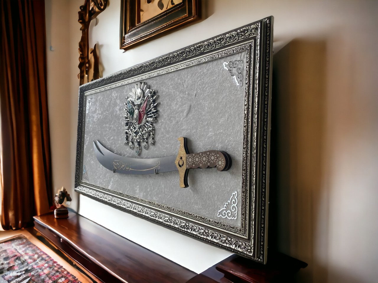 Osmanlı Tuğralı Zülfikar Kılıçlı Tablo 40 x 80 cm
