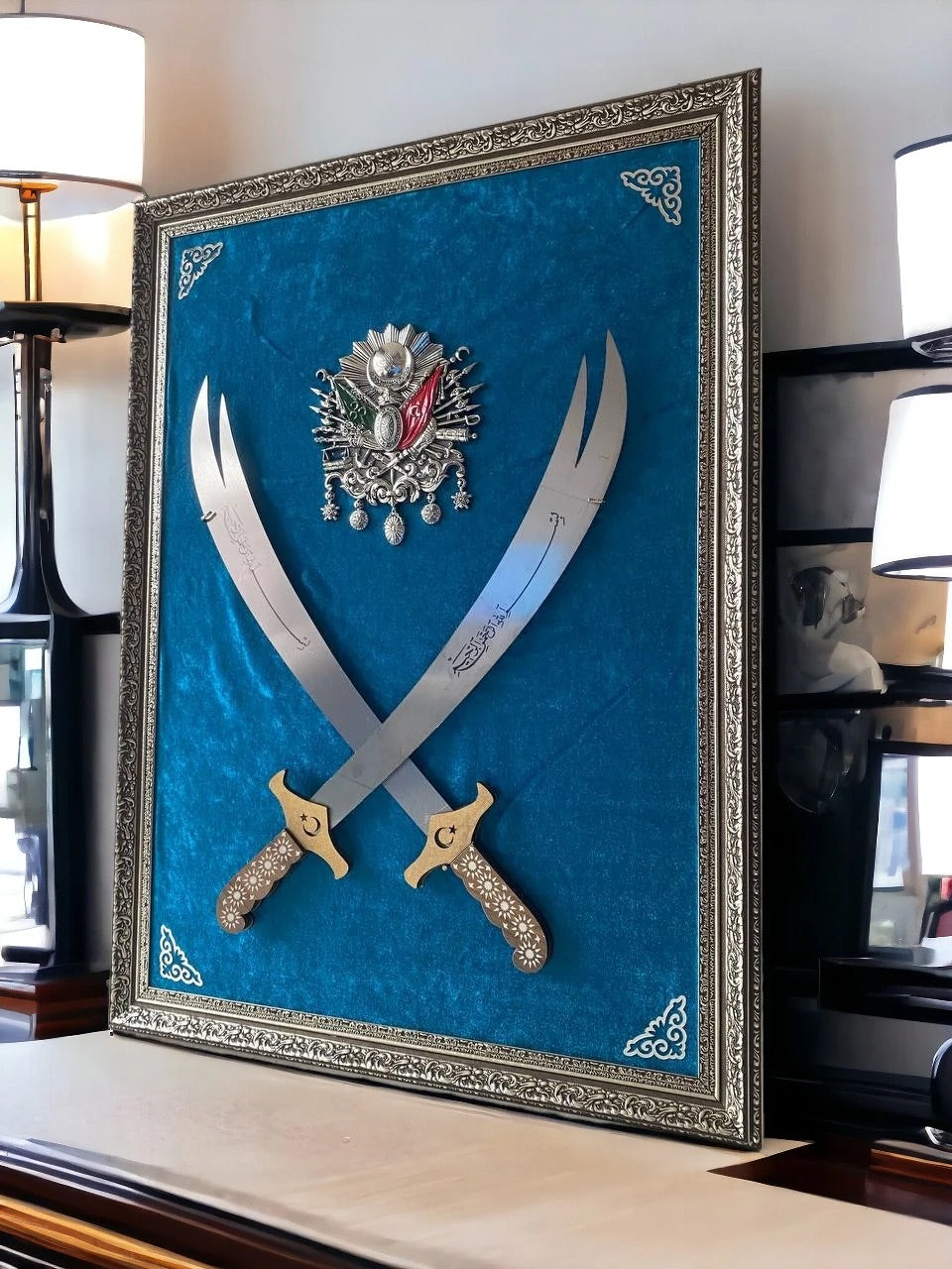 Çift Kılıçlı Osmanlı Armalı Tablo 60x80 cm