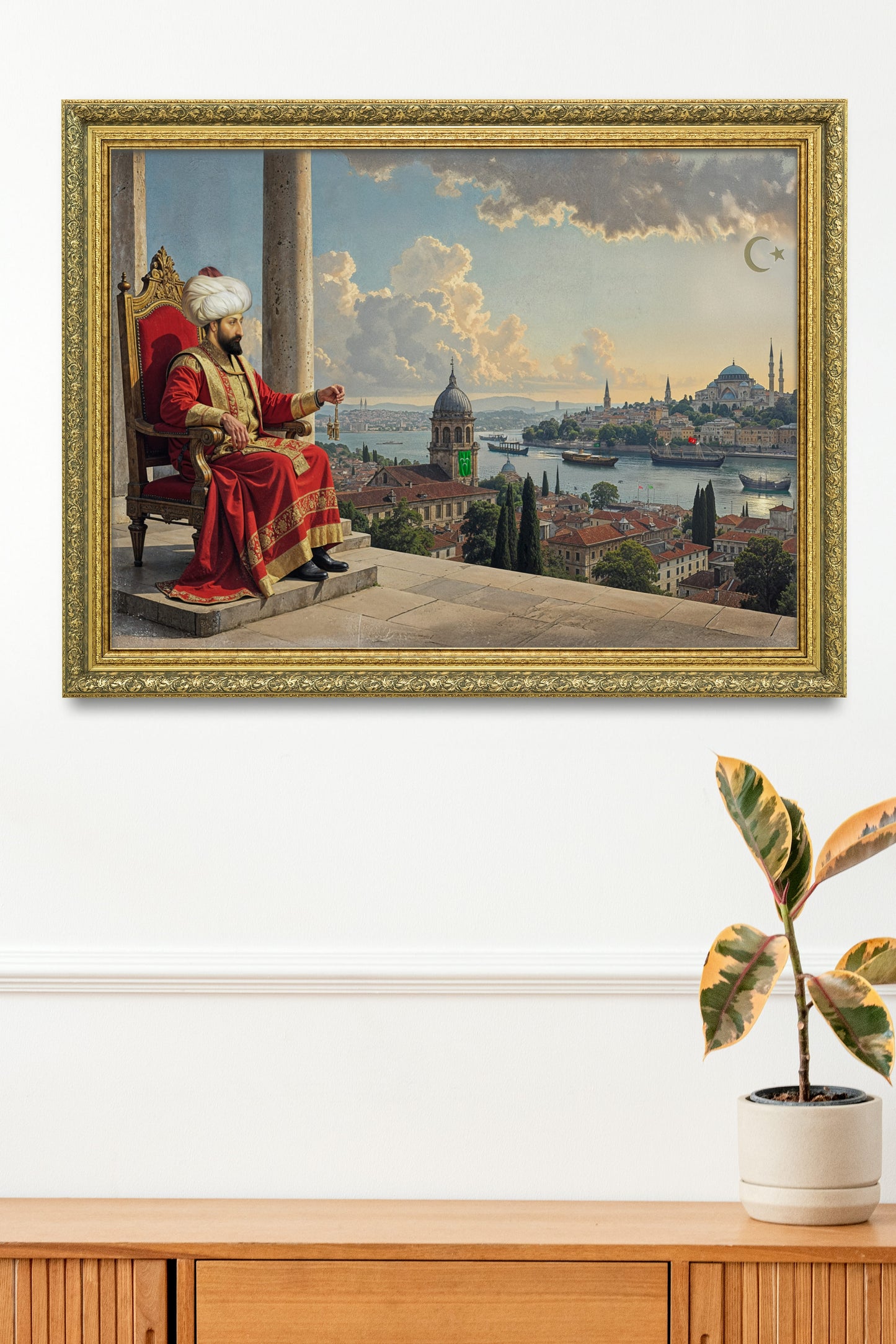 Fatih Sultan Mehmet Tahtında İstanbul Manzaralı Tablo