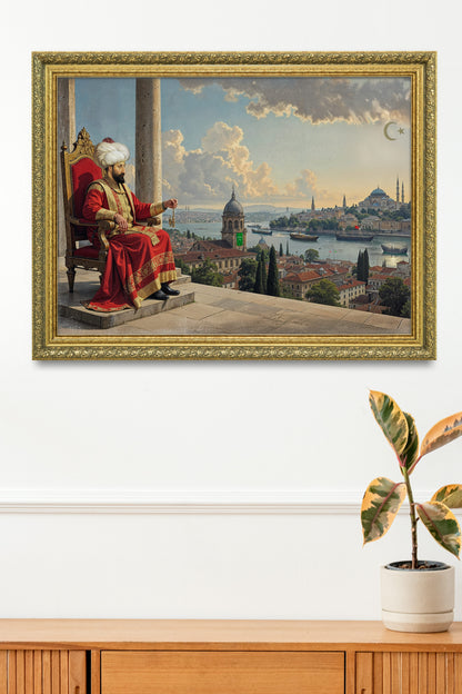 Fatih Sultan Mehmet Tahtında İstanbul Manzaralı Tablo