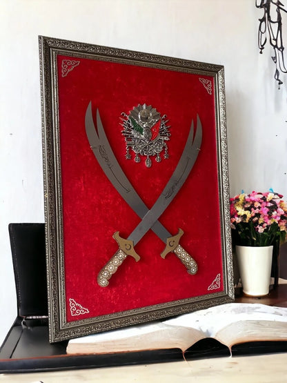 Çift Kılıçlı Osmanlı Armalı Tablo 60x80 cm