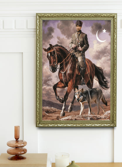 Atatürk At ve Bozkurt Temalı Epik Tablo