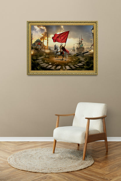 Fatih Sultan Mehmet At Üstünde Çerçeveli Tablo