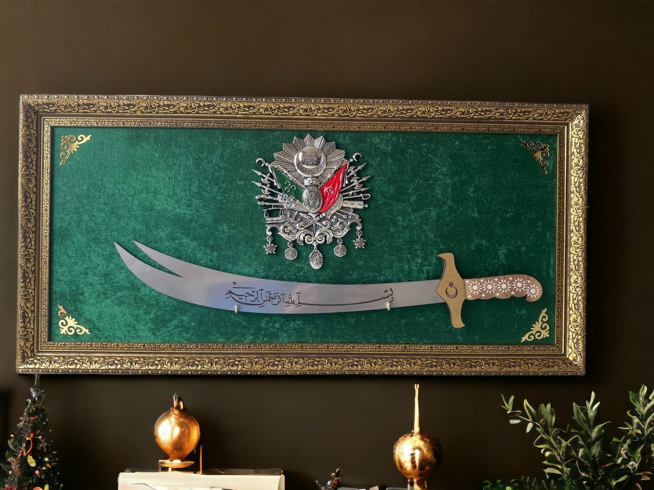 Osmanlı Tuğralı Zülfikar Kılıçlı Tablo 40 x 80 cm