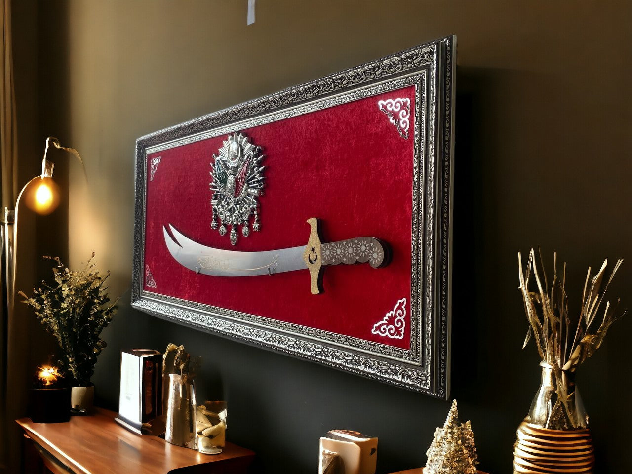 Osmanlı Tuğralı Zülfikar Kılıçlı Tablo 40 x 80 cm