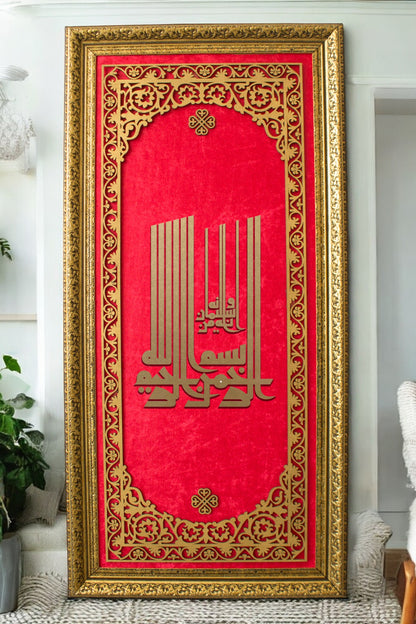 Lüks Dikey Kufi Besmele Tablo Kadife Zemin