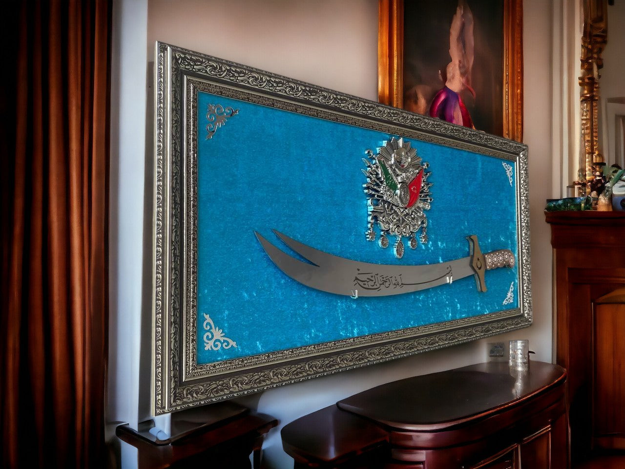 Osmanlı Tuğralı Zülfikar Kılıçlı Tablo 40 x 80 cm