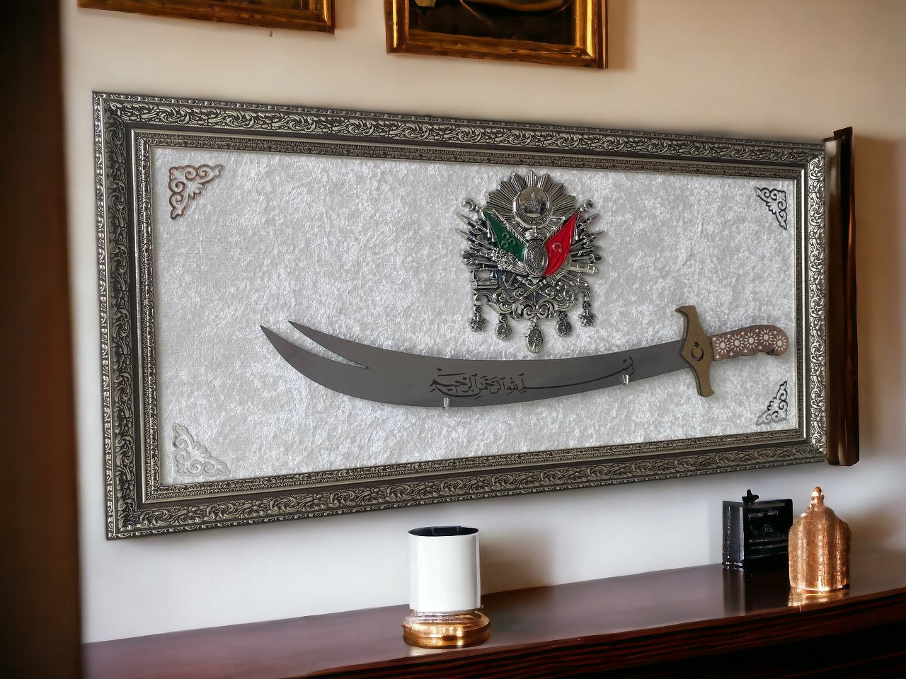 Osmanlı Tuğralı Zülfikar Kılıçlı Tablo 40 x 80 cm