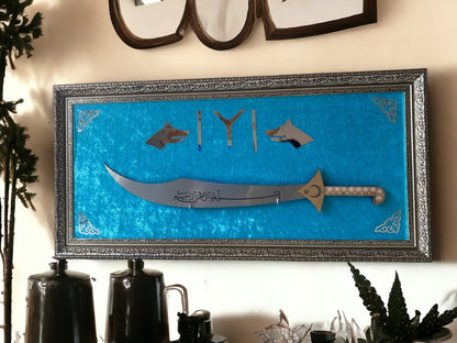 IYI Göktürk Yazılı Kılıçlı Turkuaz Tablo 40 x 80 cm