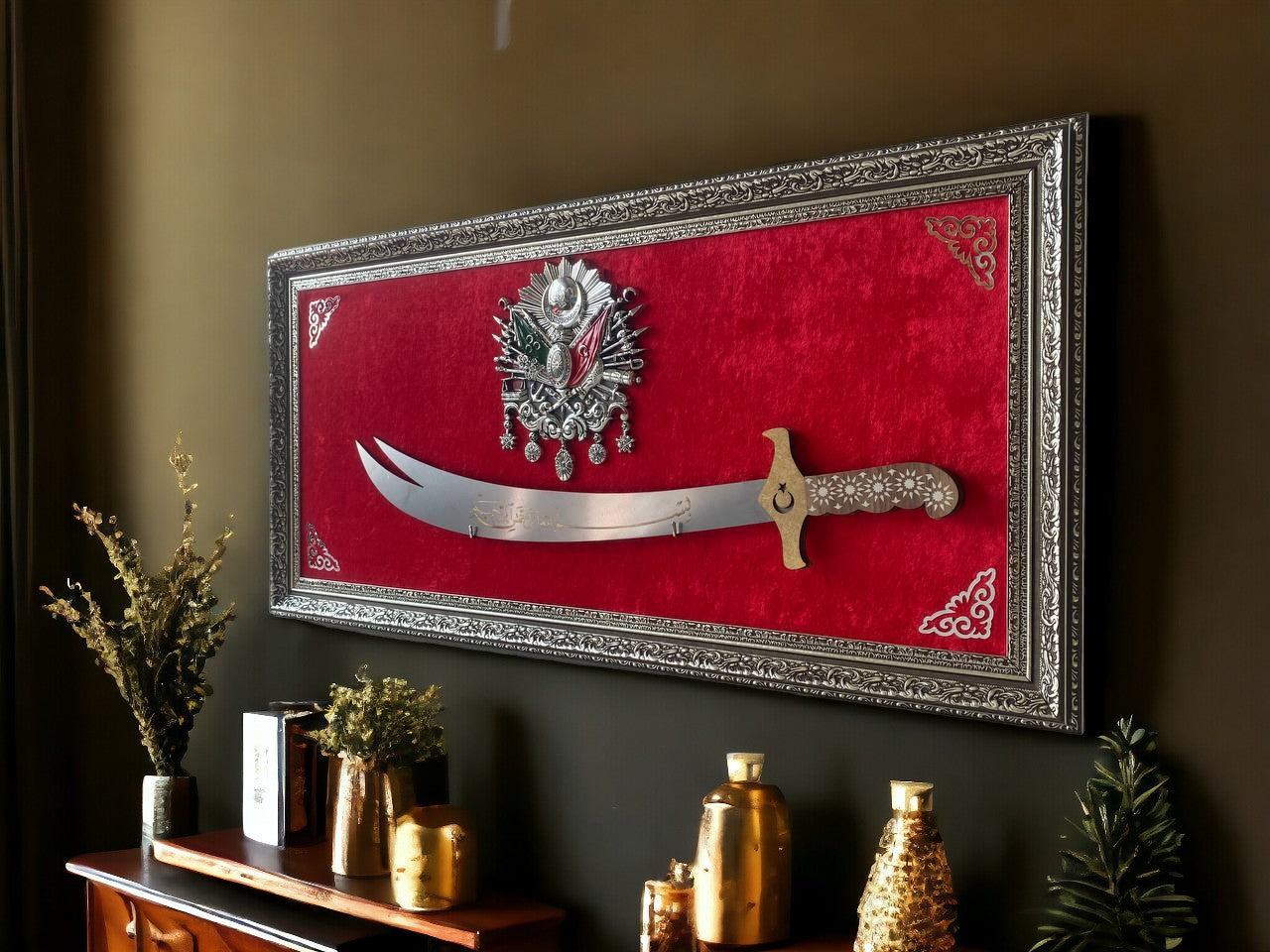 Osmanlı Tuğralı Zülfikar Kılıçlı Tablo 40 x 80 cm