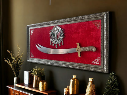 Osmanlı Tuğralı Zülfikar Kılıçlı Tablo 40 x 80 cm