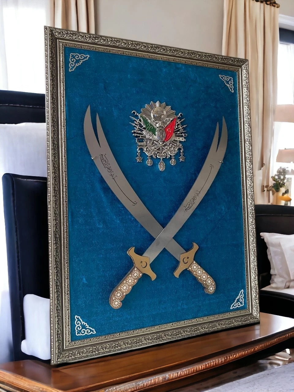 Çift Kılıçlı Osmanlı Armalı Tablo 60x80 cm