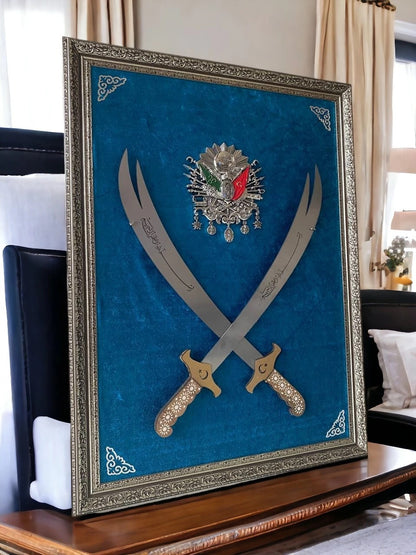 Çift Kılıçlı Osmanlı Armalı Tablo 60x80 cm