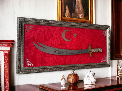 Türk Bayraklı Kılıçlı Tablo 40 x 80 cm