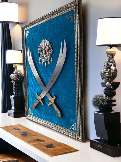 Çift Kılıçlı Osmanlı Armalı Tablo 60x80 cm