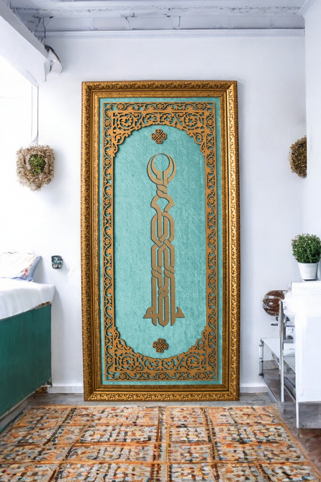 Allah Kufi Temalı Lüks Kadife Tablo