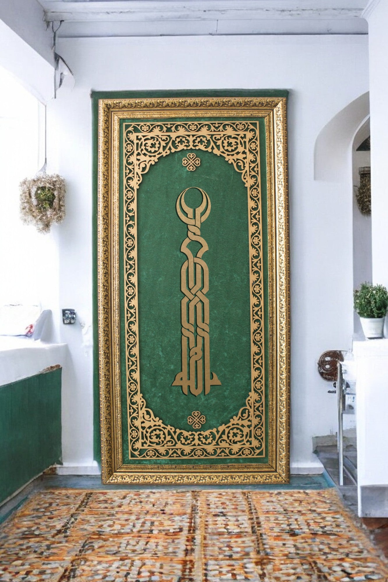 Allah Kufi Temalı Lüks Kadife Tablo