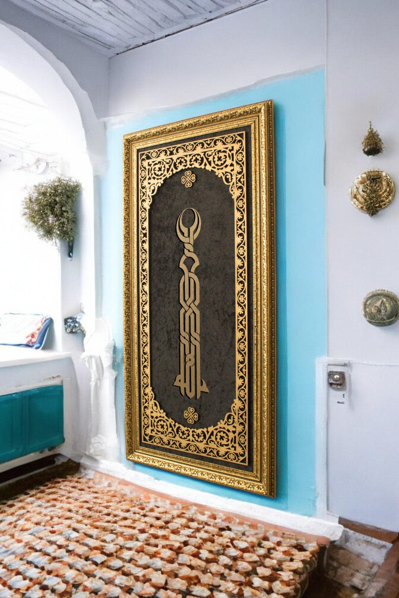 Allah Kufi Temalı Lüks Kadife Tablo