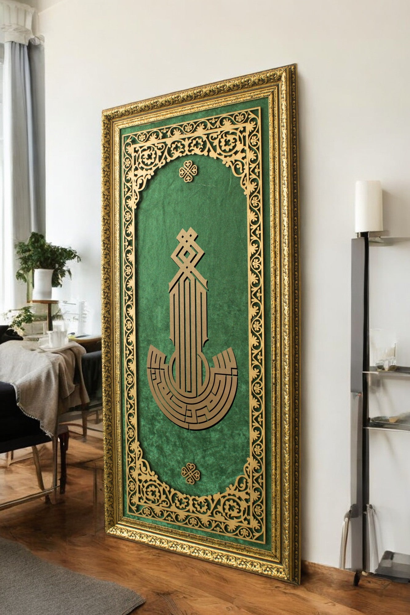 Lüks Modern Besmele Kufi Hat Tablo Kadife Zemin